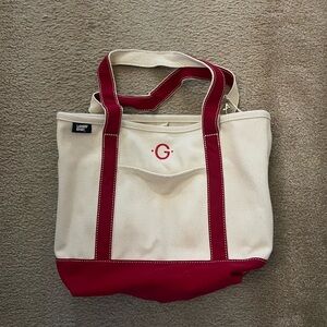Lands' End Cream and Red Canvas Tote